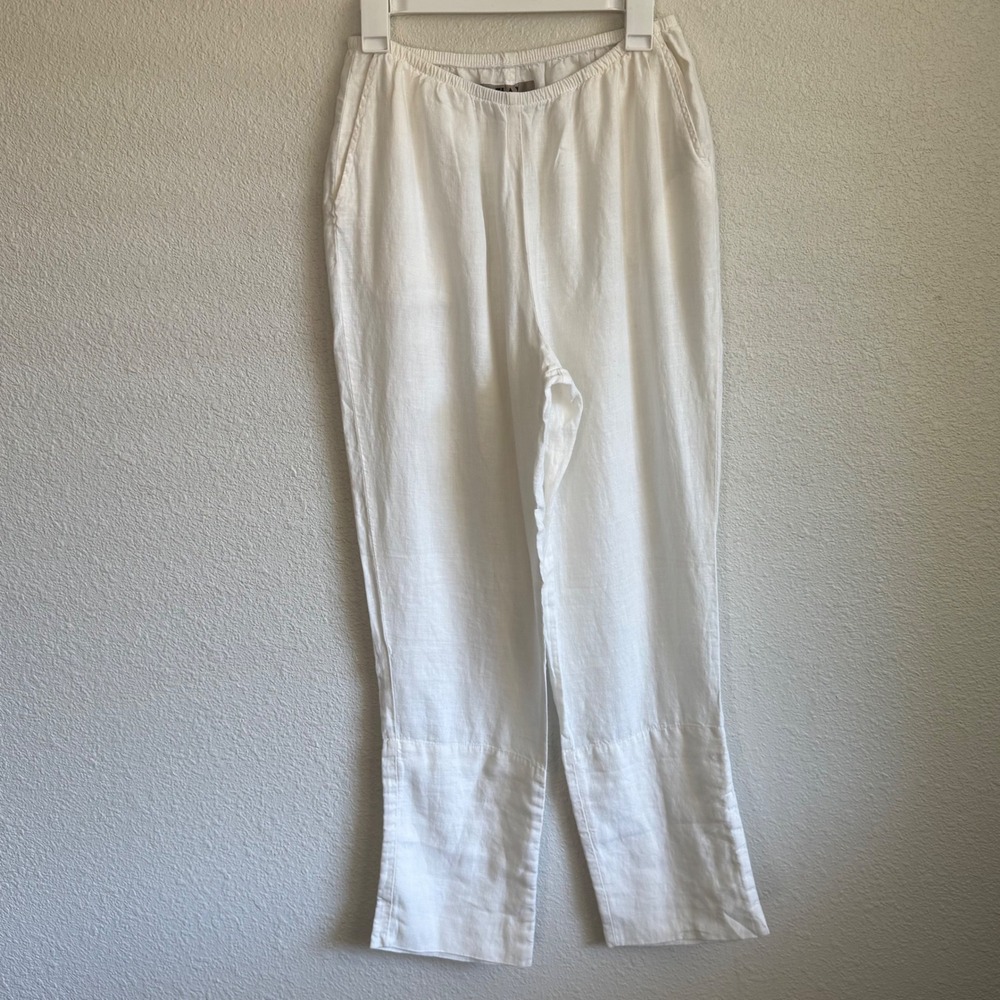 FLAX White‎ 100% Linen Relaxed Straight Leg Pants Womens Small Coastal Boho